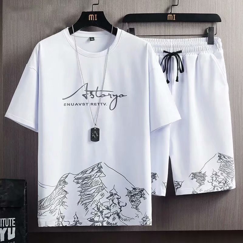 Men&#39;s Summer Thin Quick Drying Sportswear Men&#39;s Set With Short Sleeve Top And Sport Shorts 